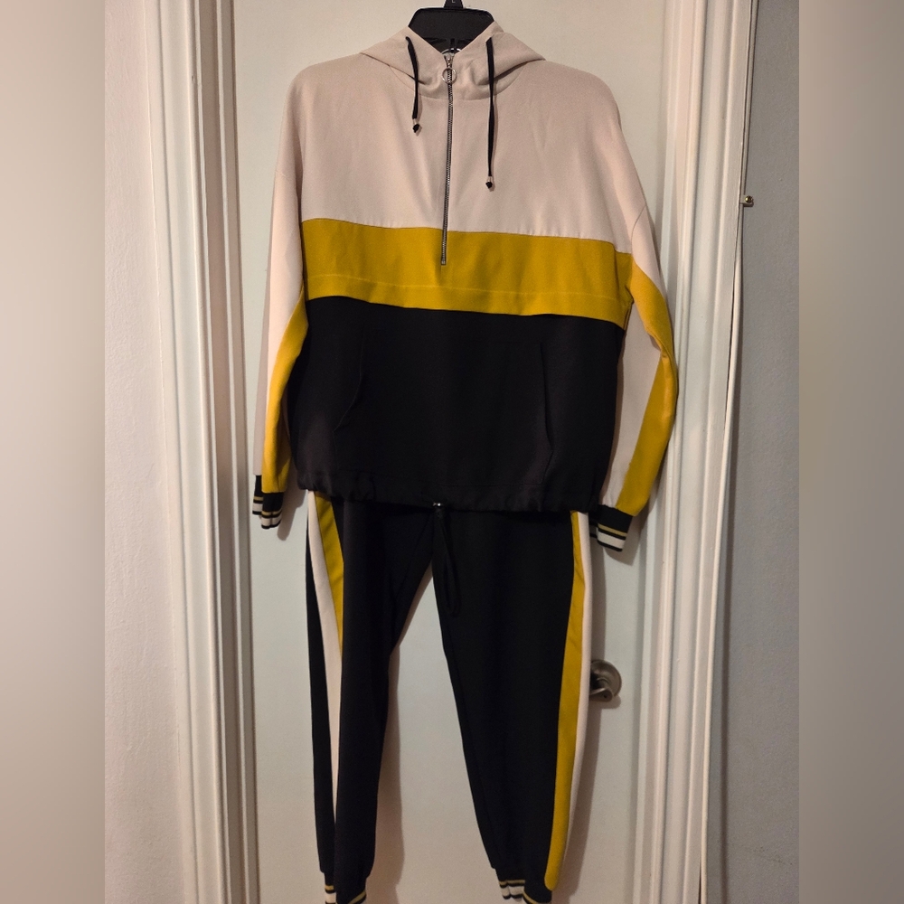 Zara Black, Yellow, Cream Zip-Up Jacket And Joggers